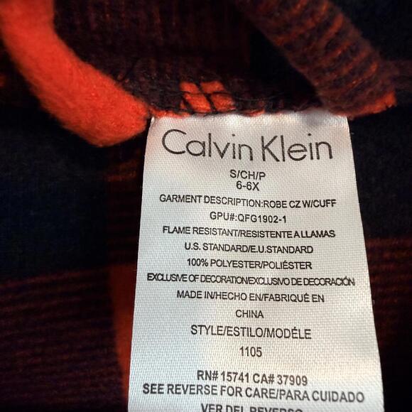 Calvin Klein Unisex 6/6X Buffalo Plaid Robe Red Black Tie Waist Cozy Lounge - Picture 6 of 7